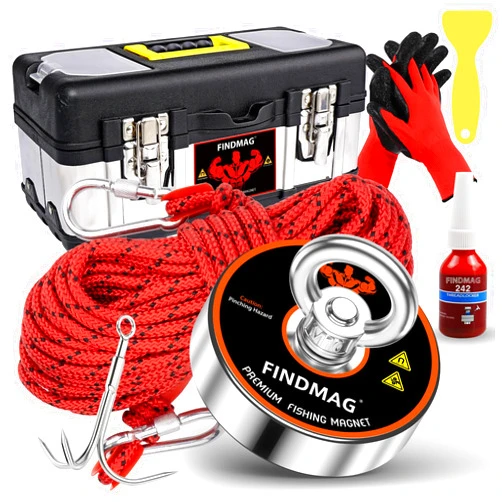 FINDMAG Magnet Fishing Kit, Strong Magnet for Fishing Case, 700 lbs Pulling Force Fishing Magnets for Retrieving Items in River, Lake, Beach, Lawn, 2.95