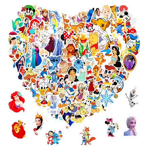 XXMML 100pcs Disney Cartoon Stickers Gifts for Kids Girl, Cute Princess Waterproof Vinyl Decal for Teen Laptop Water Bottle Bike Guitar Phone Skateboard Luggage (100 Disney Cartoon)