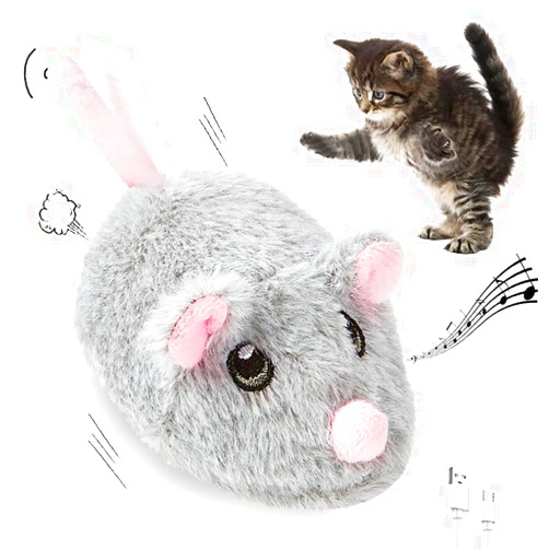 Pawsayes Cat Toys Squeaky Rechargeable Moving Mouse with Dynamic Magic Tail, Automatic Self Play Mouse Interactive Cat Toy for Indoor Cats, Electric Motion Activated Mice Toys for Kitten(Gray)