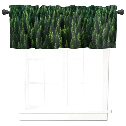 DecorLovee Curtain Valances for Windows Living Room, Green Pine Trees Forest Curtain Toppers and Valances for Bedroom, Sage Green Rod Pocket Curtains Kitchen Valances 54 Inch Wide by 18 Inch Long