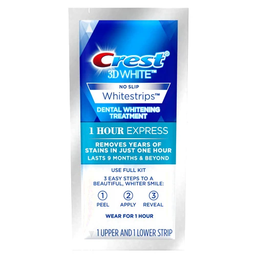 Crest 3D 1 Hour Express White Strips Dental Teeth Whitening Kit, Lasts 9 Months & Beyond, 7 Treatments, 14 Count