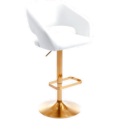 Vogue Furniture Direct Adjustable Bar Stool with Hollow Back and Arms, Modern PU Leather Swivel Barstool, Airlift Counter Height Bar Chair for Kitchen Dining Room (Pearl White, Gold Base)