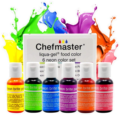 Chefmaster - Neon Liqua-Gel Food Coloring - Fade Resistant - 6 Pack of 20ml Bottles - Stunning Vivid Colors with Lightweight and Easy-To-Blend Formula