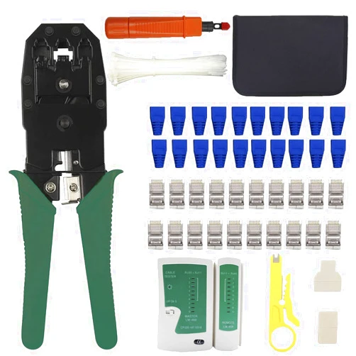 Shahe Professional Network Cable Crimping Tool Kit,Net Computer Maintenance LAN Cat5/5e Cat6 Cable Tester 9in1 Repair Tools,Ethernet RJ45/11/12 Crimper,20pcs RJ45 Connectors,20pcs Covers,Wire Stripper