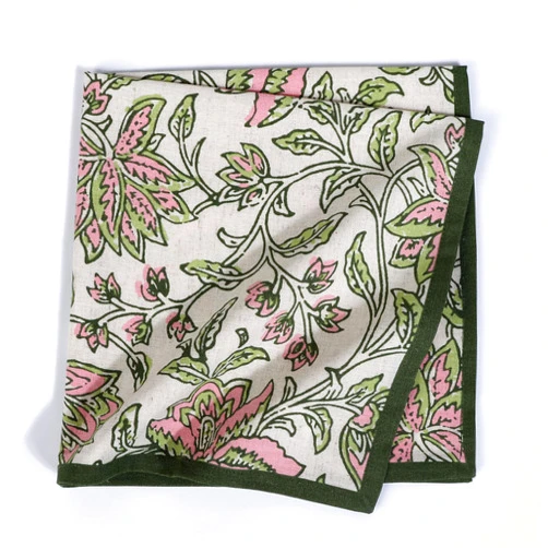 Fingercraft Cloth Napkin Cotton Linen Blend Printed Table Napkins Soft and Absorbent Fabric, 12 Piece Washable and Reusable Dinner Napkins 20x20In Pink Flower
