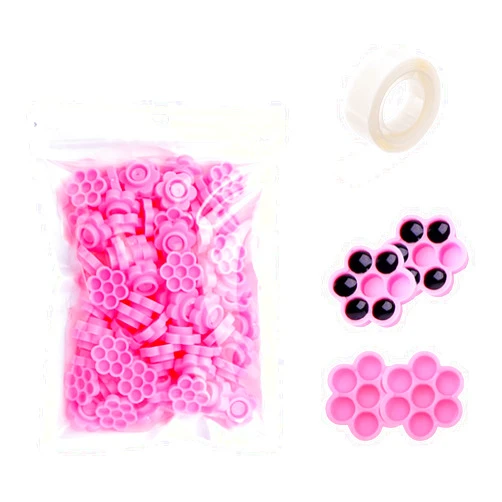 YAFIYGI 100 PCS Flower Shape Lash Glue Holder Eyelash Extension Glue Holder Set Glue Cups Plastic Pallet Pads Glue Point Roll Grafting Eyelash Glue Cup for Eyelash Extensions Women Eyelash Extension Supply