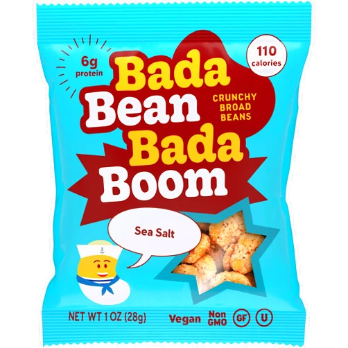 Enlightened Bada Bean Bada Boom - Plant-Based Protein, Gluten Free, Vegan, Crunchy Roasted Broad (Fava) Bean Snacks, 100 Calories per Serving, Sea Salt, 1 oz, Pack of 24