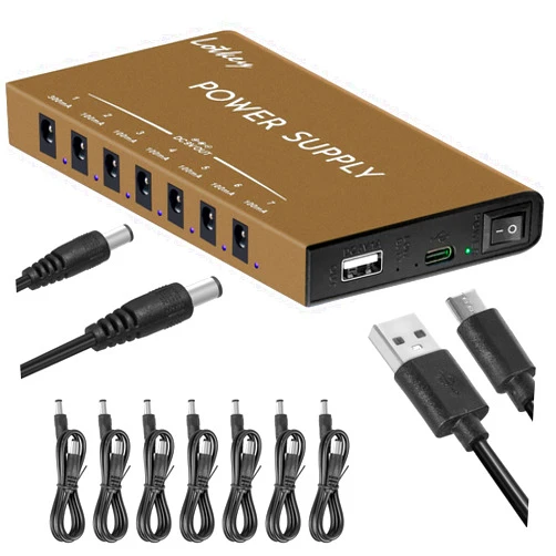 LOTKEY Guitar Pedal Power Supply,Lotkey Power Supply Portable 7 Isolated DC Output Built-in Rechargeable Battery Power Supply for 9V Guitar Bass Effect Pedals with USB Port for iPhone iPad