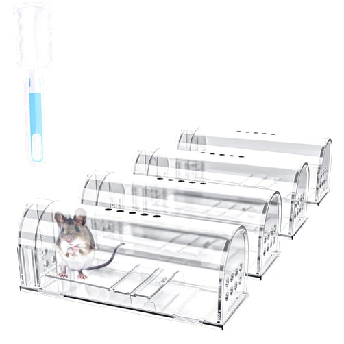 Wanqueen 4 Pack Humane Mouse Traps No Kill, Live Mouse Traps Indoor, Reusable Small Mice Trap Catcher for House & Outdoors
