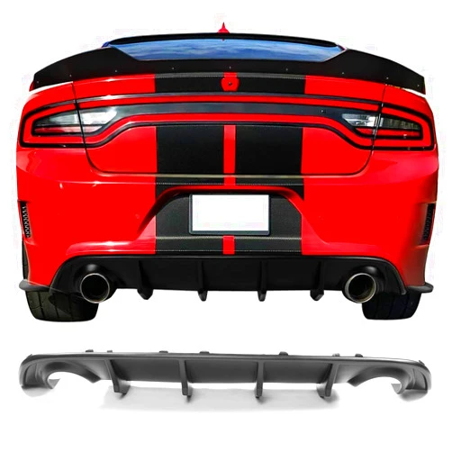 IKON MOTORSPORTS Rear Diffuser Compatible with 2015-2023 Dodge Charger, Matte Black Rear Lip Bumper Valance Diffuser by IKON MOTORSPORTS, 2016 2017 2018 2019