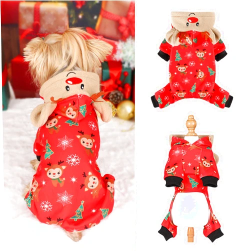 FURRYMONG Dog Christmas Pajamas Fleece Dog Christmas Sweater, Dog Christmas Clothes, Warm Reindeer Dog Christmas Outfit, Winter Clothes for Small Dogs Girl Boy Pet Cat Pjs Xmas Puppy Clothes Doggie(X-Small)