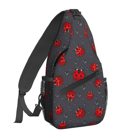 Famame Ladybug Rain Sling Backpack Chest Bag Crossbody Shoulder Bag Gym Cycling Travel Hiking Daypack For Men Women