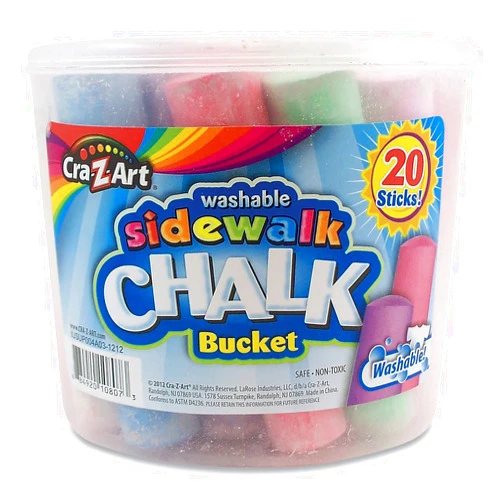 Cra-Z-Art Washable Sidewalk Jumbo Chalk in Storage Bucket with Lid and Handle, 20 Assorted Colors (108076)