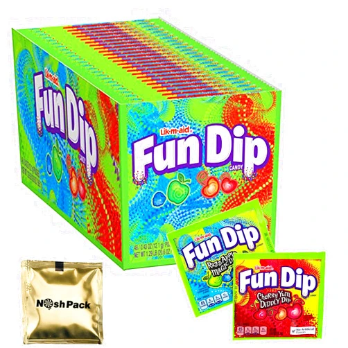 NOSH PACK Fun Dip Candy Sticks 2 Flavor Bulk Pack, Cherry Yum Diddly Dip and RazzApple Magic Dip Flavors with Nosh Pack Mints, Candy Variety Pack, Individually Wrapped (48 Pack) 1 Pack