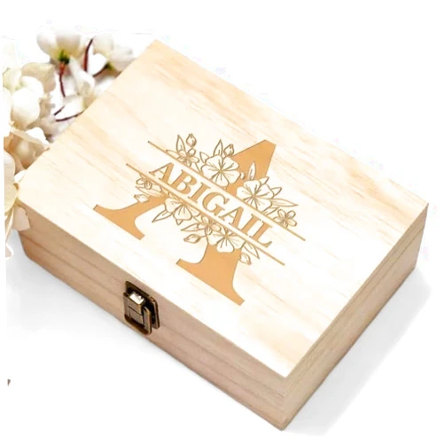 ENGRAVE MY MEMORIES Personalized Monogrammed Wooden Keepsake Box Custom Engraved Memory Box with Initials Rustic Storage Box - Customized Gifts for Wedding Anniversary Thanksgiving Retirement Bridesmaid Groomsman Gift