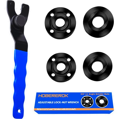 HOBEREROK Angle Grinder Wrench,Universal Adjustable & Nut Kit (5PCS) – 5/8-11 Lock Nut Fits Dewalt, Milwaukee, Makita, Ryobi, Bosch 4.5