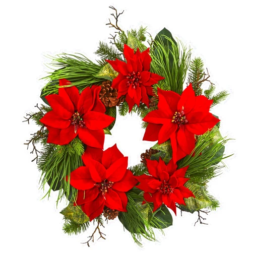 Nearly Natural 28in. Poinsettia and Pine Wreath
