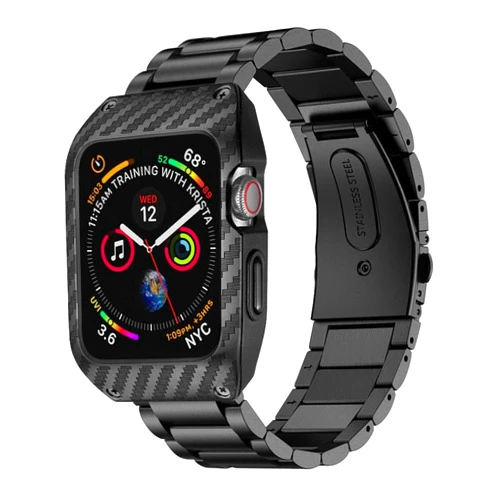 EloBeth Compatible with Apple Watch Band 44mm Series 6/5/4 & SE, Mens Rugged 44mm Protective Shockproof Case Band Metal Stainless Steel Compatible for iWatch Series 4/5/6 & SE 44mm (Black)