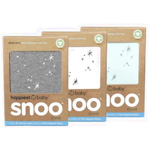 Happiest Baby SNOO Bassinet Fitted Sheet - 100% Organic Cotton Nursery Bedding - Fits SNOO Sleeper Crib Mattress - 3-Pack Bundle (White, Grey, Teal)