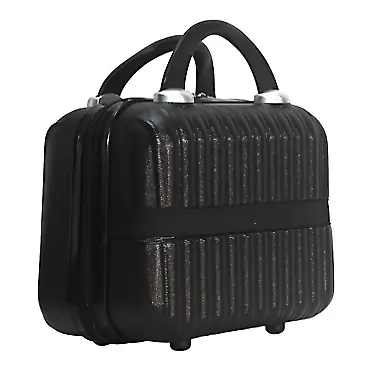 ZFC Makeup Travel Case Hard Cosmetic Organizer Bag Small Makeup Bag Box Retro Mini ABS Carrying Suitcase for Women Girls (Black) Black Normal