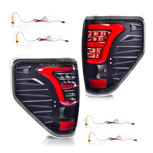 G-PLUS Tail Light Assembly w/Wiring HarnessCompatible with Ford F150 2009-2014 Rear Brake Parking Lamps Driver & Passenger Side Clear lens Black Housing Red light bar BL3Z13405B BL3Z13405AA