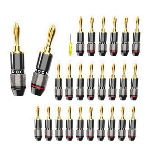 ROCKRIX 24k Gold Plated Banana Plugs - 12 Pair, Closed Screw Speaker Connectors for Speaker Wire,Home Theater,Wall Plate, Audio/Video Receiver, Amplifiers and Sound Systems