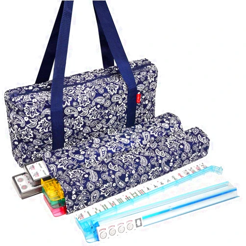 Linda Li New! - American Mahjong Set 166 Premium White Tiles, 4 All-in-One Rack/Pushers, Blue Paisley Soft Bag – Classic Full Size Complete Mahjongg Set