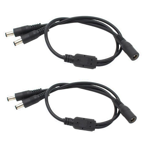 Exgoofit DC Power 1 Female to 2 Male Splitter Cable, 2 Pack Pure Copper 5.5mm x 2.1mm DC Power Supply Splitter Cord for Led Strip, CCTV Suvelliance System