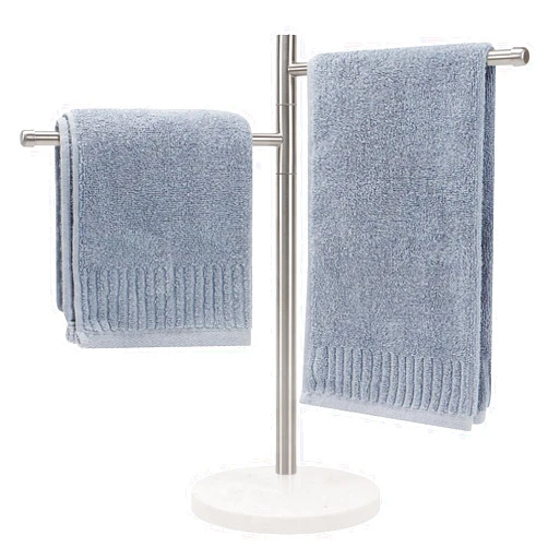 Winmien Standing Hand Towel Holder, Hand Towel Stand with Marble Base, 304 Stainless Steel Towel Rack with 2 Swivel Arm, Countertop Stand Towel Ring-Towel Bar for Bathroom Kitchen Countertop