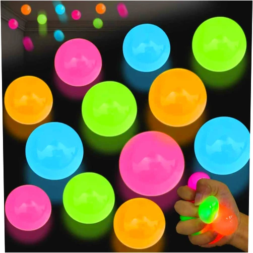 TXP 12Pcs Glow in The Dark Sticky Balls Toys, Upgraded Glowing Sensory Balls Stick to The Ceiling, Stress Balls for Kids and Adults, Autism& ADHD Toys, Stocking Stuffers & Party Favors