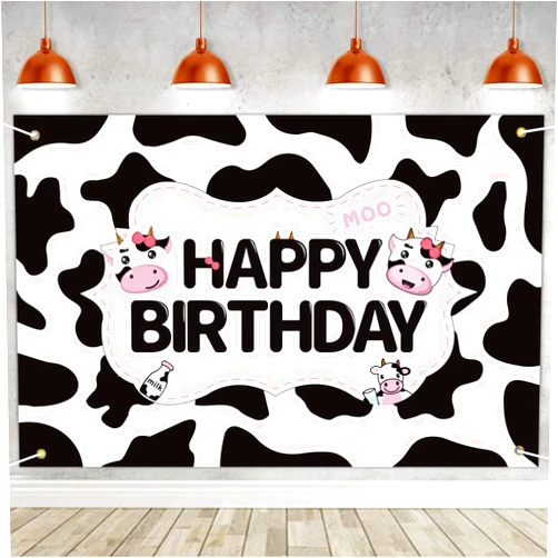 INSPIREYEE Cow Party Backdrops Cow Party Decorations Backdrop Cow Farm Animal Themed Birthday 6x4ft Happy Birthday Photography Background for Cow Theme Happy Birthday Party Decor Banner Photo Backdrop