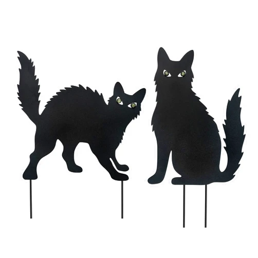 WAIU Halloween Decorations Outdoor Set of 2 Metal Cat Stakes Garden Decor Black Cat Silhouette Stake Yard Art Animal Halloween Decor for Lawn Patio