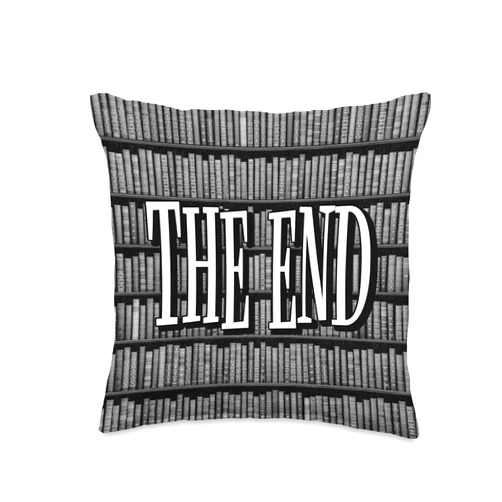 Grandio Design Library Book Lover The End Literary Bookish Lover Vintage Books Quote Throw Pillow, 16x16, Multicolor