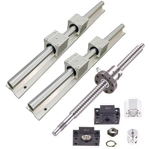 Creabygirls 2PCS Linear Rail SBR16 1200mm + Ball Screw SFU1605 1200mm Set Includes 4pcs SBR16UU Bearing Block, Coupler, BK/BF 12 and Screw&Ball Nut Housing, for CNC Machine