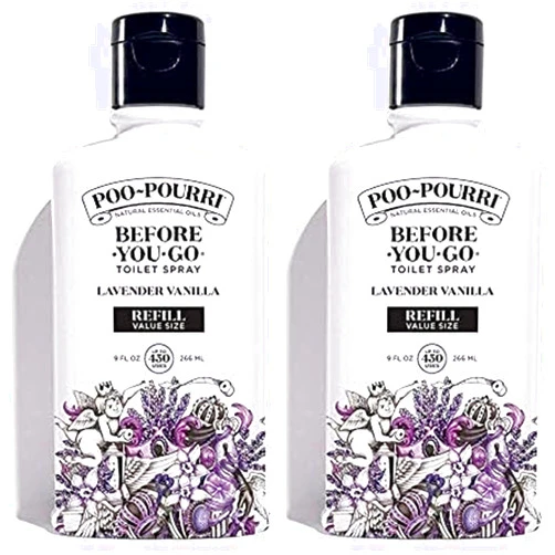 Poo-Pourri Before-You-Go Toilet Spray, Lavender Vanilla, Refill Bottle 9 Fl Oz 2 Pack- Lavender Vanilla and Citrus