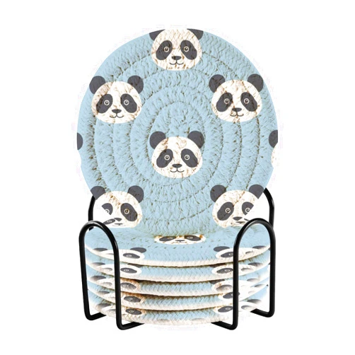 WDdZzyy Cute Blue Panda Coasters Table Coasters for Drinks Set of 6 with Holder Aesthetic Coasters Tabletop Protection