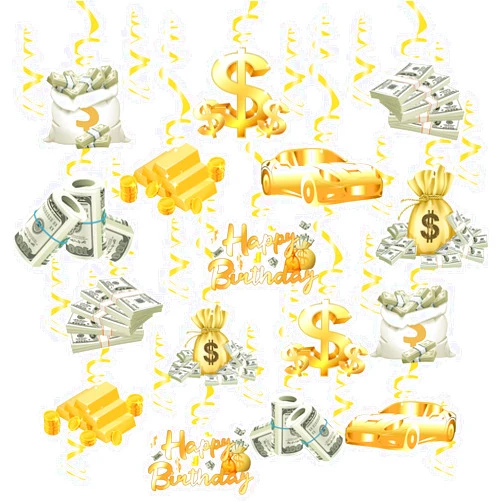 Seasons Stars SSDecor Money Birthday Party Decorations Ceiling Swirls(30Pcs Fully-Assembled). Money Theme Gold Hanging Decorations Party Supplies Dollar Bill Cash Hanging Swirls for Adults Birthday Casino Party