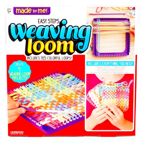 Made By Me Easy Steps Weaving Loom for Kids, Includes 165 Loom Loops & 1 Weaving Loom with Loom Hook, Makes 4 Projects, Hook & Loop Potholder Kit, DIY Weaving Kit, Potholder Loom Kit, Kids Crafts