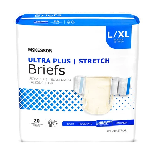 McKesson Ultra Plus Stretch Briefs, Incontinence, Heavy Absorbency, XL, 20 Count, 4 Packs, 80 Total