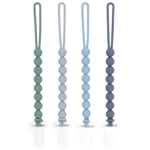 Slotic 4-Pack Silicone Pacifier Clips with One-Piece Beads for Baby Boys and Girls - Flexible and Rust-Free Holders for Teething Relief and Baby Essentials, Safe for Newborns (Grey)