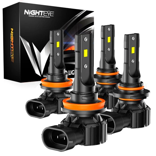 NIGHTEYE 9005 H11 Bulbs 24000LM 400% Bright 9005/Hb3 H11/H8/H9 Bulbs Set Wireless 6500K Cool White Bulb Combo for Stock Bulb Fog Light