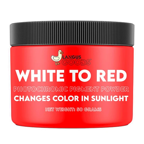 Langus Goods Color Changing Photochromic Pigment Powder - Changes Color in Sunlight & Changes Back When Sunlight is Blocked - 50 Grams (White to Red)