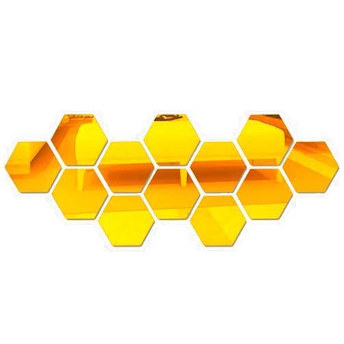 Yuanxue Mirror Wall Stickers, 24PCS Hexagon Mirror Art DIY Home Decorative Wall Mural Acrylic Self-Adhesive Wall Sheet Tiles for Living Room Bedroom (Gold,Medium 126x110x63mm)