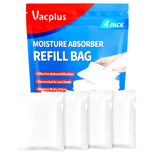 Vacplus Moisture Absorber Box Refill bags 4 Packs, Individually Wrapped Dehumidifiers for Closets & Efficient Refill Humidity Absorbers for Rooms with Easy Operation