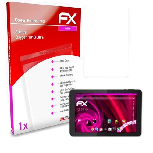 AtFoliX Plastic Glass Protective Film compatible with Archos Oxygen 101S Ultra Glass Protector, 9H Hybrid-Glass FX Glass Screen Protector of plastic