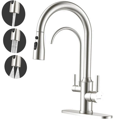 DAYONE Kitchen Faucet with Pull Down Spayer and Water Filter, 3 in 1 Sink Faucet with Drinking Water, 3-Way Kitchen Faucet with Purfied Water Faucet, Cold and Hot Mixer Filter Tap, Brushed Nickel