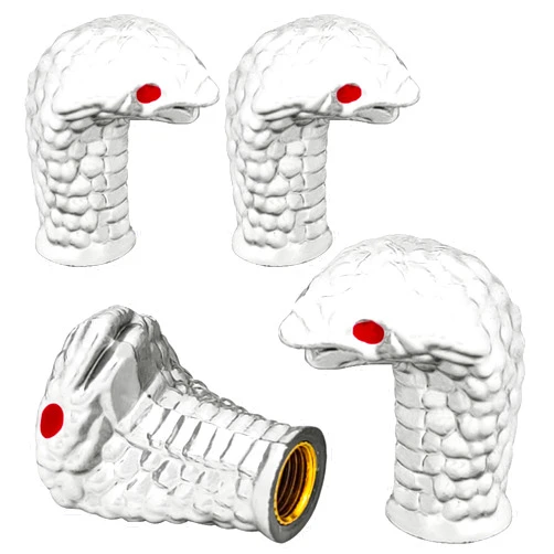 Qilisen Car Tire Valve Cap Silver Cobra 4 Pack, Wheel Tire Air Valve Cap with Rubber Ring, DustProof, Universal Tire Stem Valve Cap for Cars, SUVs, Bike, Trucks, Motorcycles