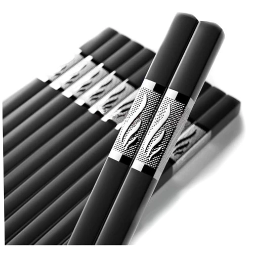 Kongfu Mellivora Capensis 10 Pairs Fiberglass Chopsticks, Reusable Chopsticks and Dishwasher Safe，10 1/2 Inches -Clover,Silver
