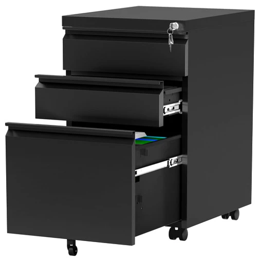 YITAHOME 3 Drawer File Cabinet with Lock, 20” Deep Office Vertical Files, Mobile Metal Filing Cabinet, Metal Vertical Filing Storage Cabinet, Rolling File Cabinets for Letters/Legal/A4 Size，Black