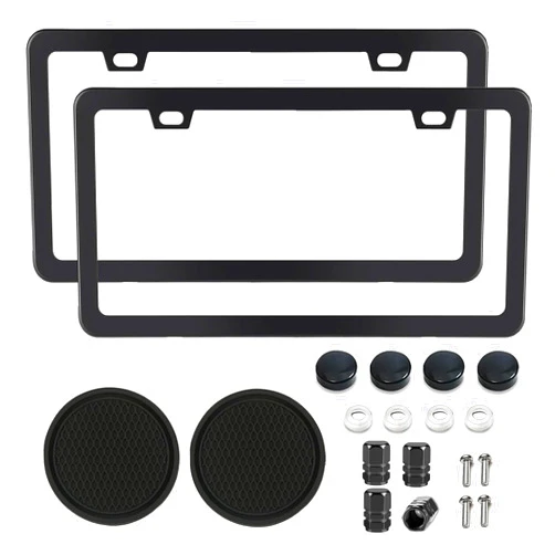 Shutuan License Plate Frame 2 Pack Car License Plate Holder Metal Number Plate Frame Car Tag Frame (Black 2Pack Set Narrow)